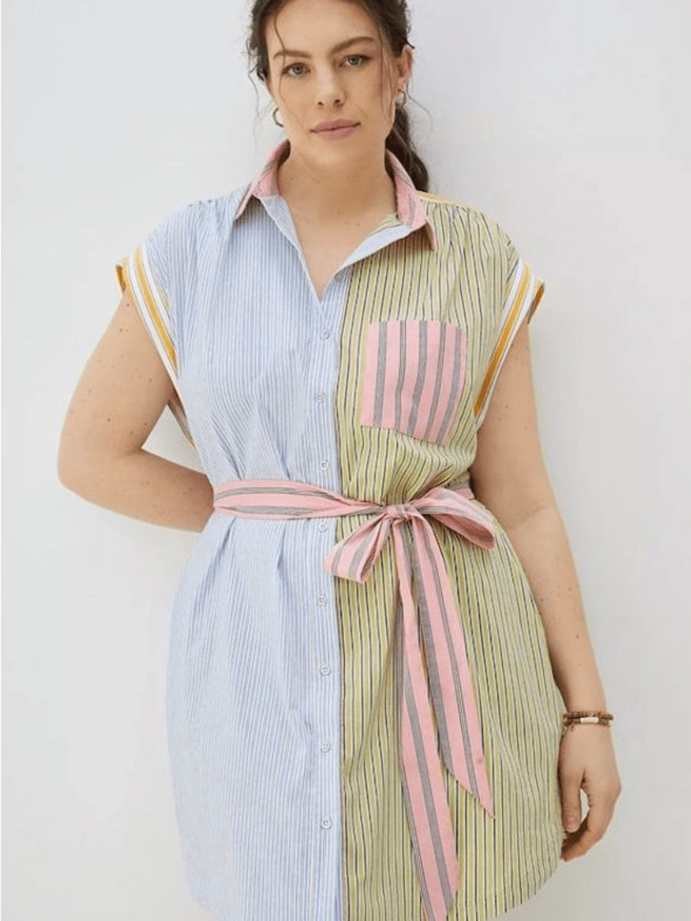 Anthropologie Striped Shirt Dress in Blue, Green & Pink
